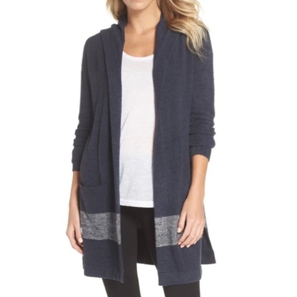 𝅺BAREFOOT Dreams CozyChic Lite Navy Hooded Longline Cardigan Super Soft - Picture 1 of 8